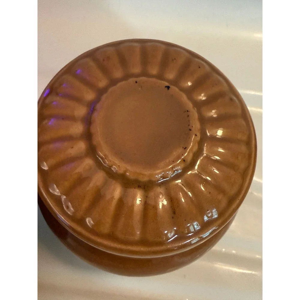 Vintage Terracotta Jars with Fluted Lids Set of 2 Brown Glazed Canisters